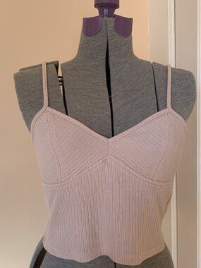 AND NOW THIS S Camisole Top Rib Knit Bra Cup Undershirt Spaghetti Straps Nude